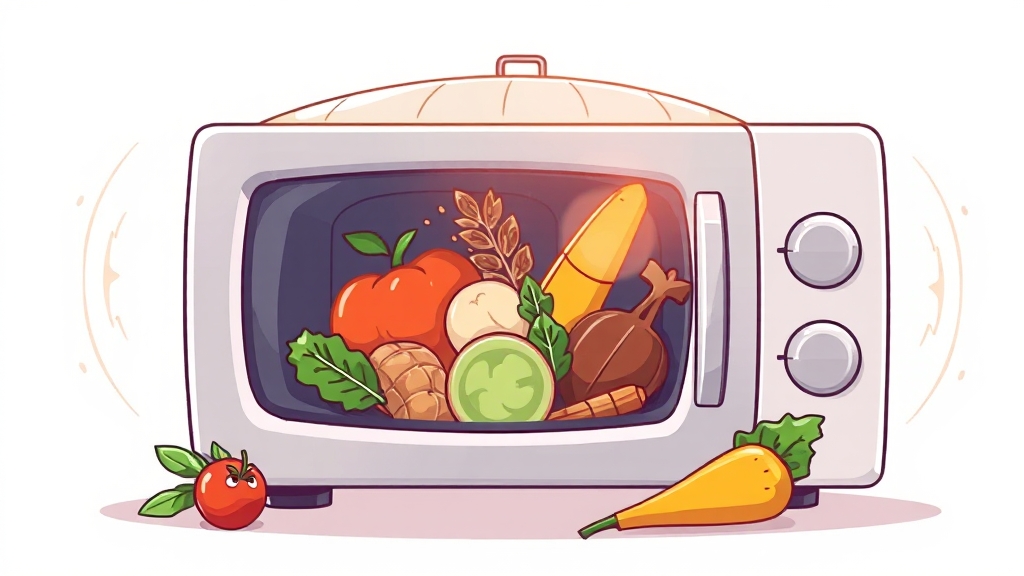 전자레인지와 건강 영향 (cartoon 스타일)