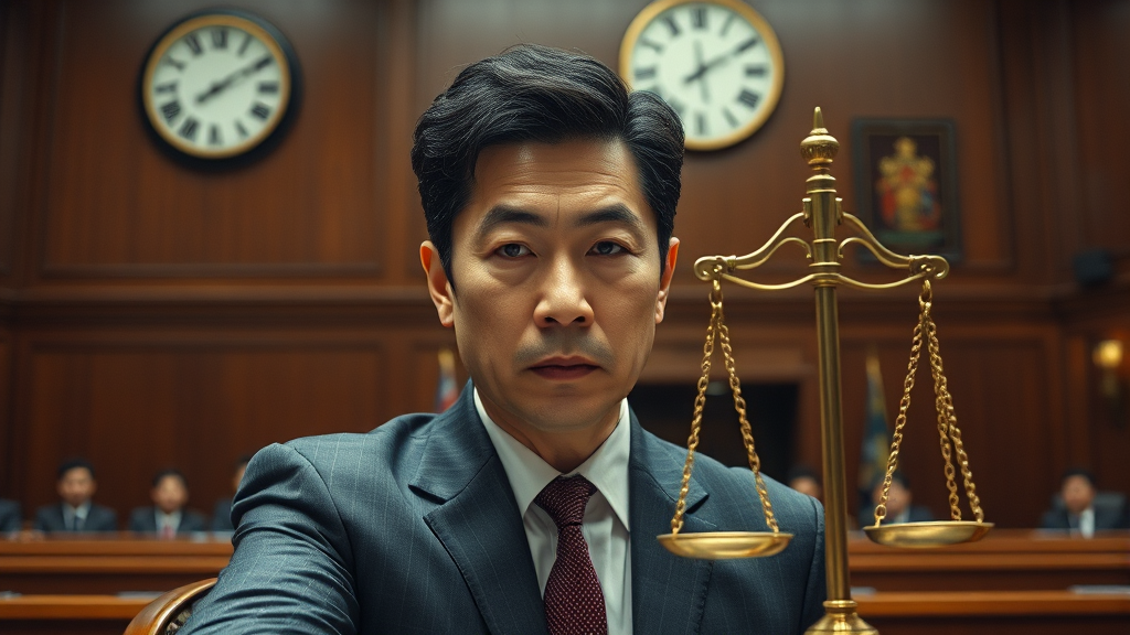 결심 공판 연기: 재판 진행 상황 (realistic 스타일)