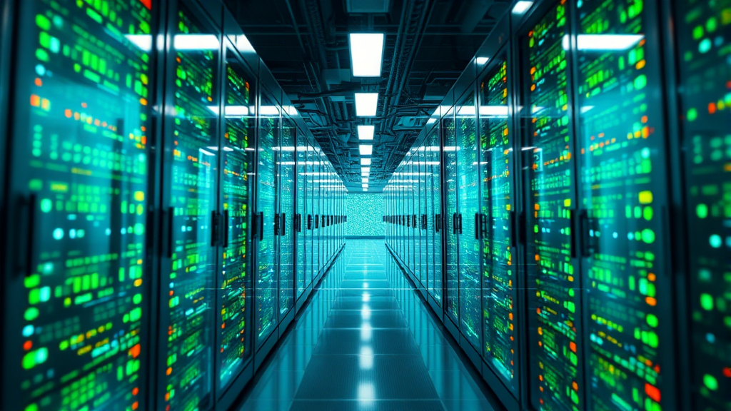 데이터 센터 및 AI 시장 동향과 엔비디아의 역할 (realistic 스타일)