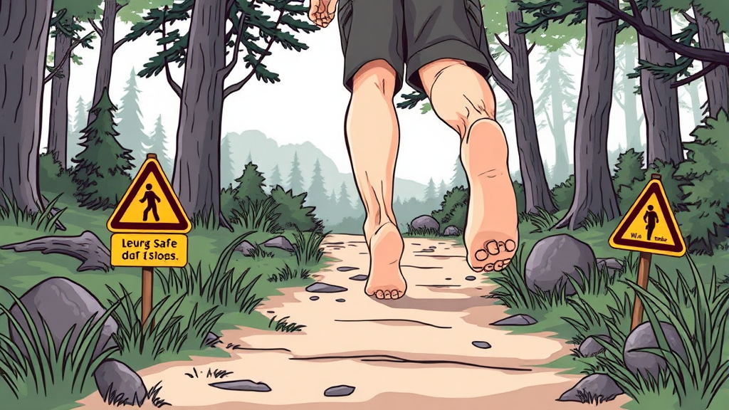 피해야 할 곳: 풀숲과 비탈길의 위험성 (illustration 스타일)