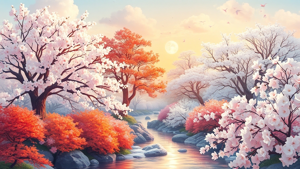 사계절 특별한 꽃 축제 (illustration 스타일)