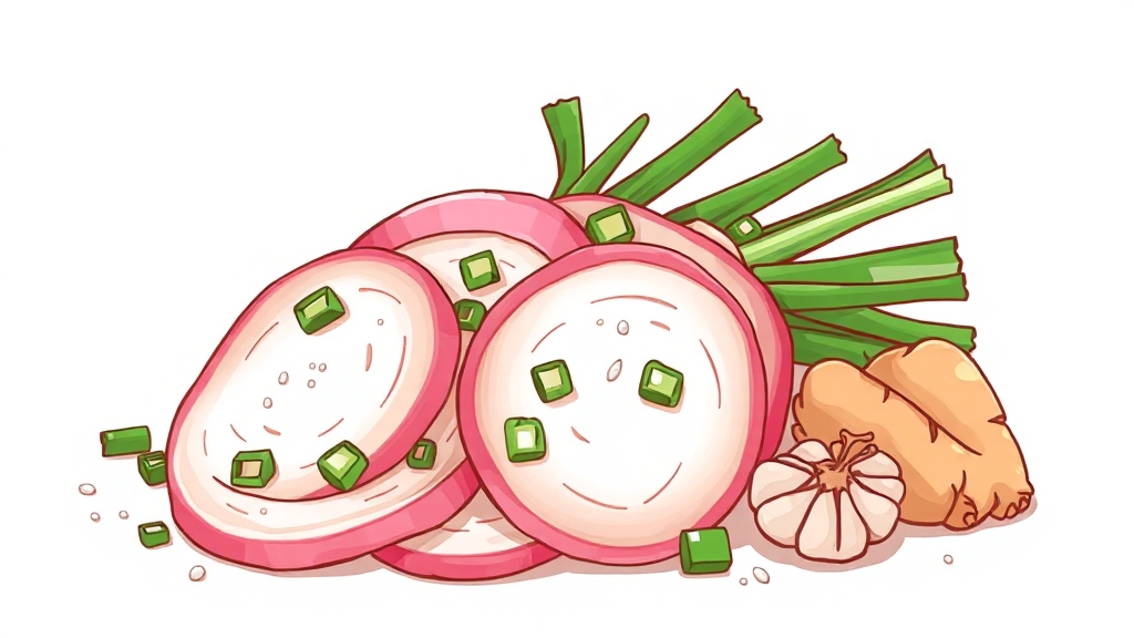 무 손질 & 채 썰기 팁 (illustration 스타일)