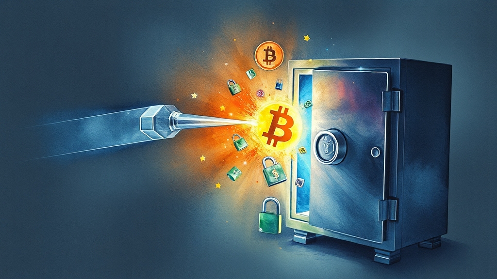 비트코인 vs 양자컴퓨터 (watercolor 스타일)