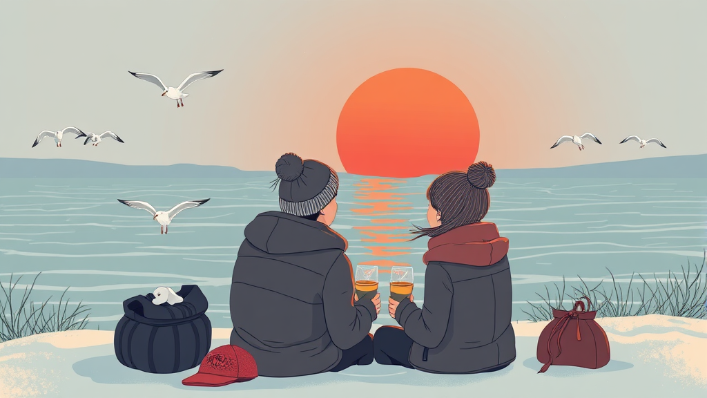 해돋이 여행 준비물 및 유의사항 (illustration 스타일)