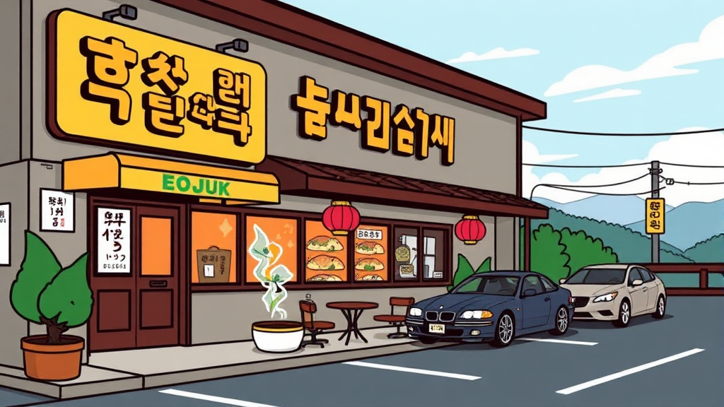 청산어죽 위치 및 영업 정보 (cartoon 스타일)