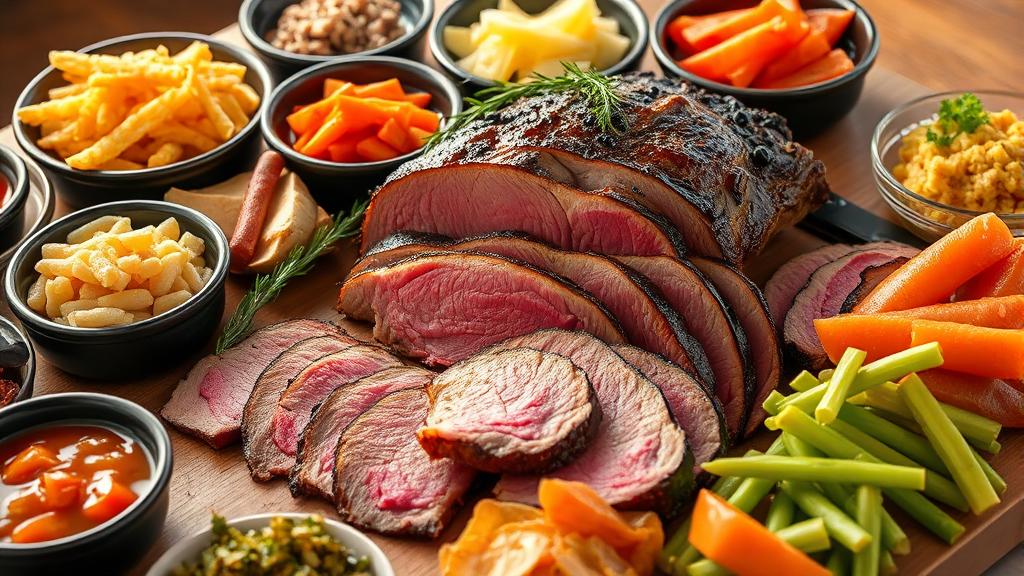 이차돌의 다채로운 메뉴: 차돌박이부터 특별한 사이드까지 (realistic 스타일)