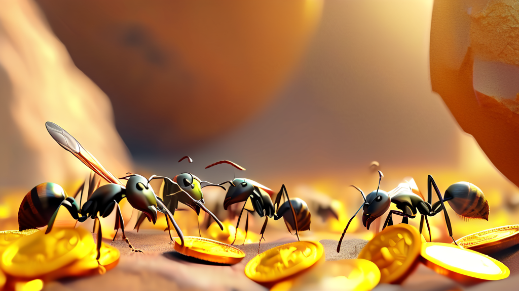 개미에게 물리는 꿈, 재물운과 건강운의 신호 (realistic 스타일)