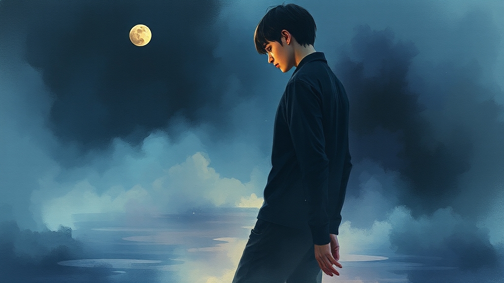 꿈 속 검은 옷 의미 (watercolor 스타일)