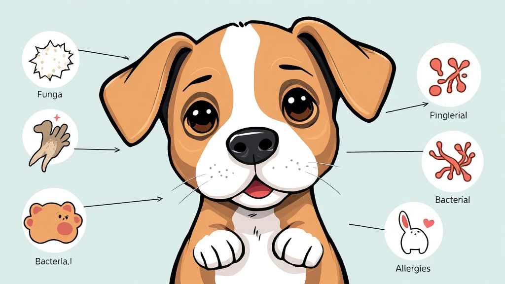 강아지 피부병, 곰팡이성부터 알레르기까지 종류별 증상과 특징 (illustration 스타일)
