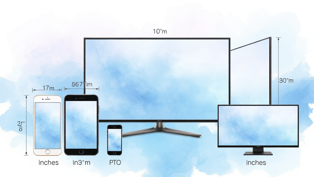 스마트폰, TV, 모니터: 인치별 실제 크기 파헤치기 (watercolor 스타일)