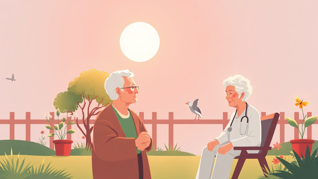 건강하고 편안한 노후를 위한 의료 및 돌봄 시스템 (illustration 스타일)