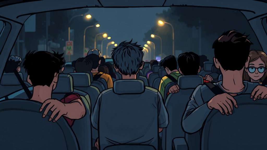 장시간 운전과 신체적 위험 (cartoon 스타일)