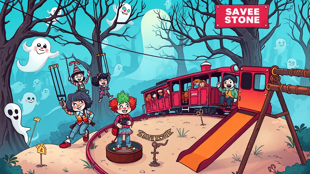 귀몽 시설 안내 및 이동 정보 (cartoon 스타일)