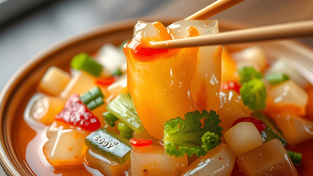 묵과 양념장 버무리기 (realistic 스타일)