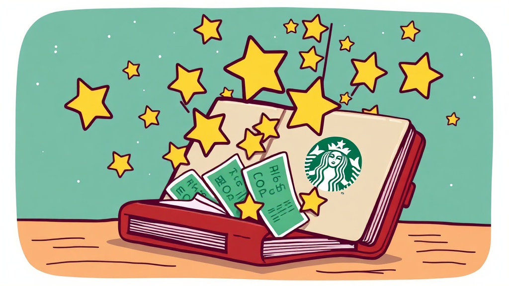 별별통장: 스타벅스 별 적립의 새로운 방법 (cartoon 스타일)