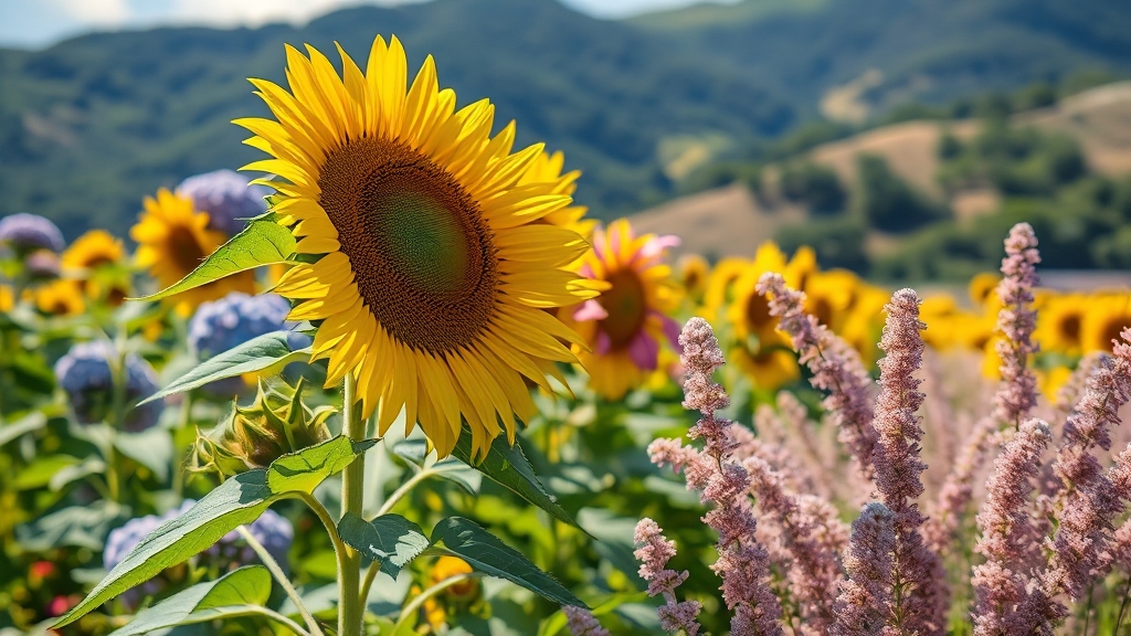 해바라기 밭 위치 및 특징 (realistic 스타일)