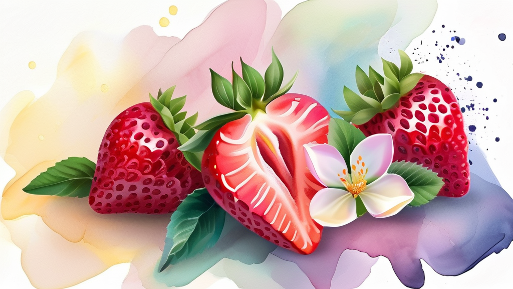 항산화 성분 가득한 간식: 딸기와 강황 (watercolor 스타일)