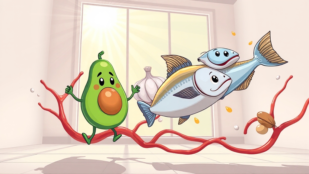 콜레스테롤 관리와 혈관 건강 (cartoon 스타일)