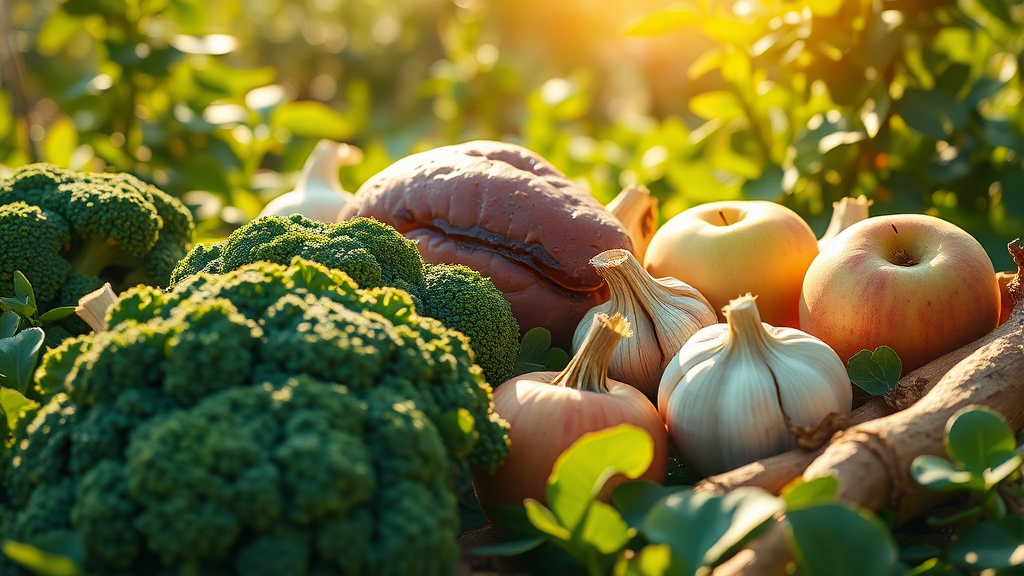 간 해독 돕는 12가지 식품 (realistic 스타일)