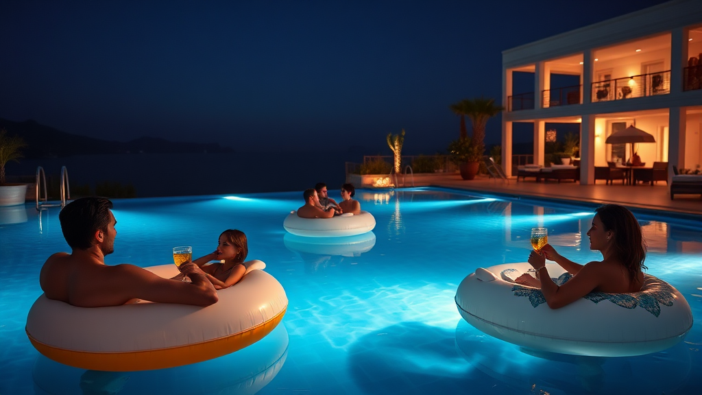 야간 수영 경험 및 분위기 (realistic 스타일)