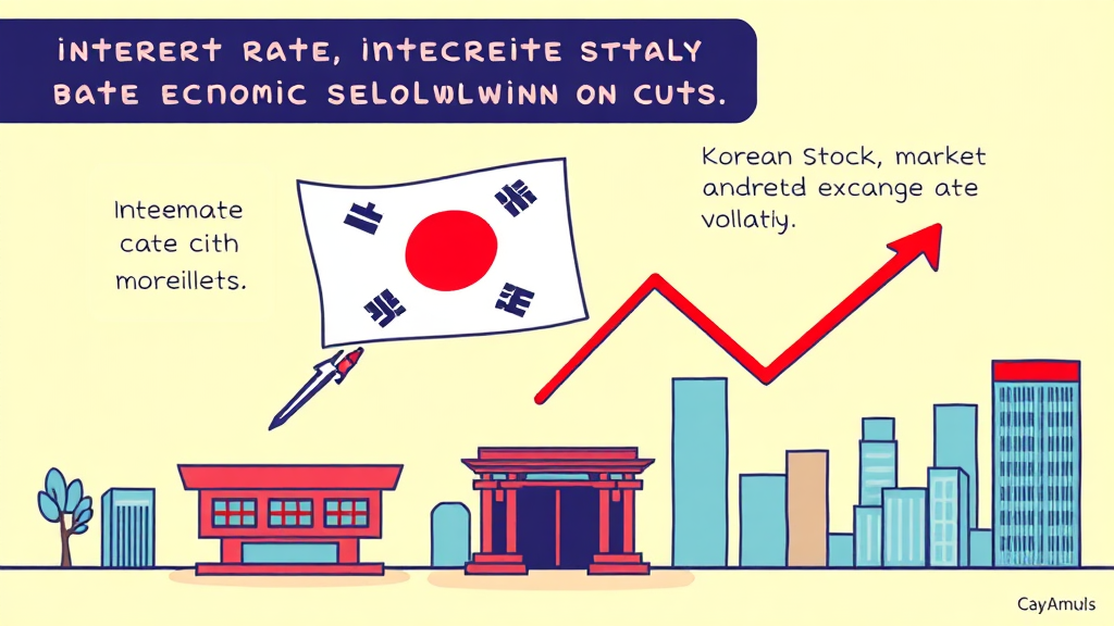 금리 인하 시대, 한국 주식 시장 기회와 투자 전략 4 금리 인하, 한국 주식 시장의 부정적 영향과 리스크 요인 (cartoon 스타일)