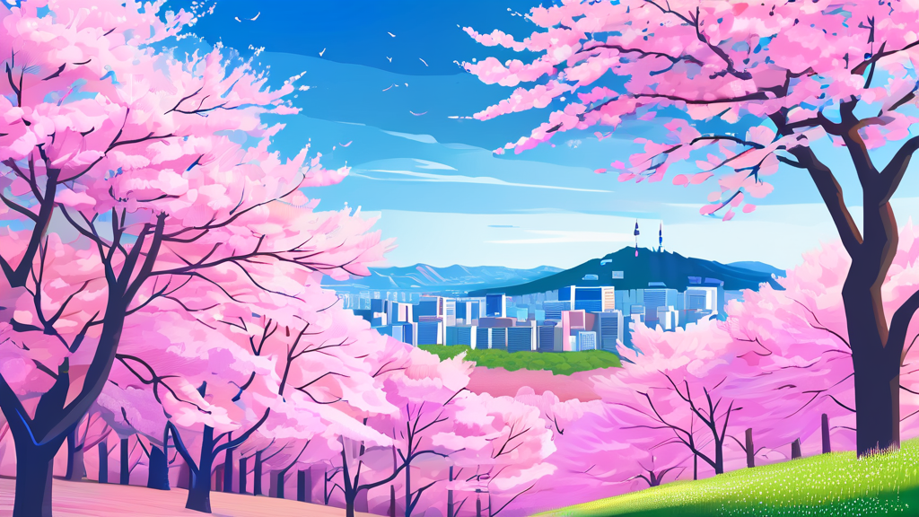 2026년 서울 벚꽃 개화 시기 및 예상 (illustration 스타일)