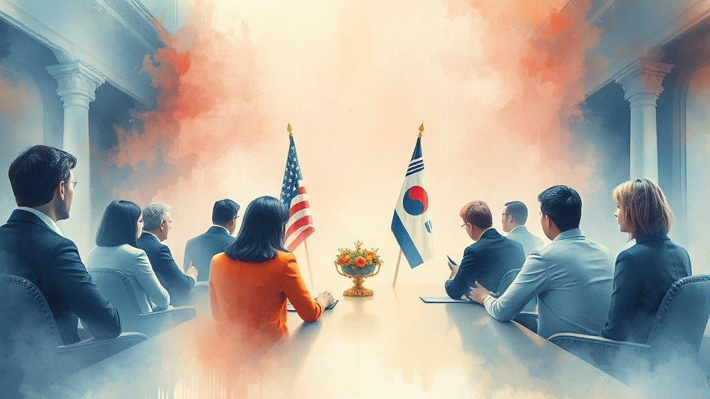 한미 협상단 백악관 회담 (watercolor 스타일)