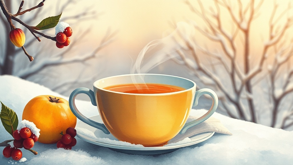 겨울철 건강 관리: 모과차와 함께하는 호흡기 건강 (illustration 스타일)