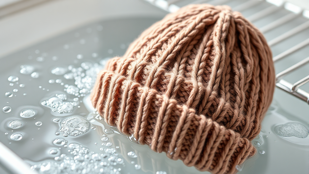 비니 세탁법: 니트 소재 관리 (realistic 스타일)