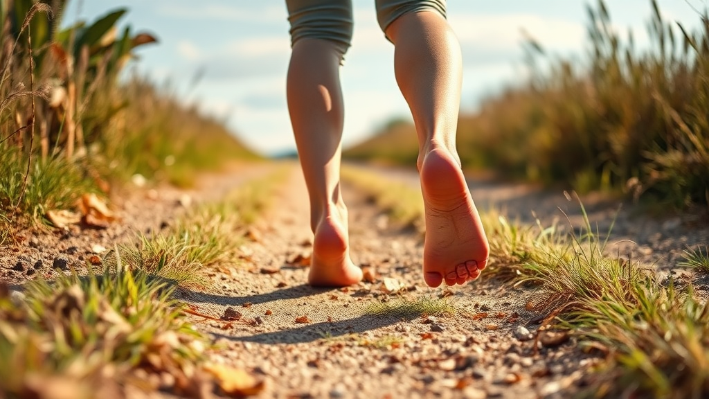 맨발 걷기의 건강 효과와 심리적 이점 (realistic 스타일)