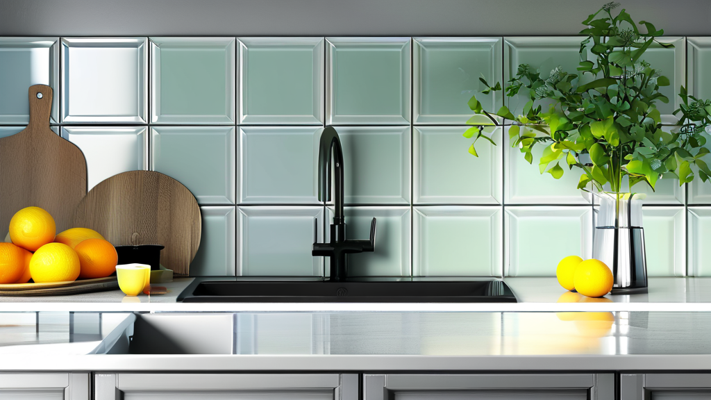 우리 집 개성 살리는 투톤 벽지 디자인: 공간별 활용 팁 7 주방과 욕실: 산뜻한 변화를 위한 투톤 활용 (realistic 스타일)