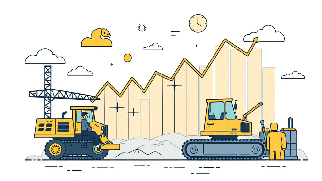 두산밥캣 투자 전략: 매수와 매도의 기로에서 (illustration 스타일)