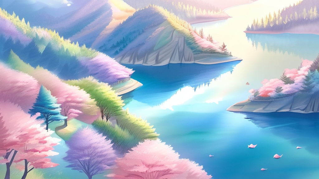 모노레일 탑승 후기: 청풍호의 숨 막히는 절경 (watercolor 스타일)