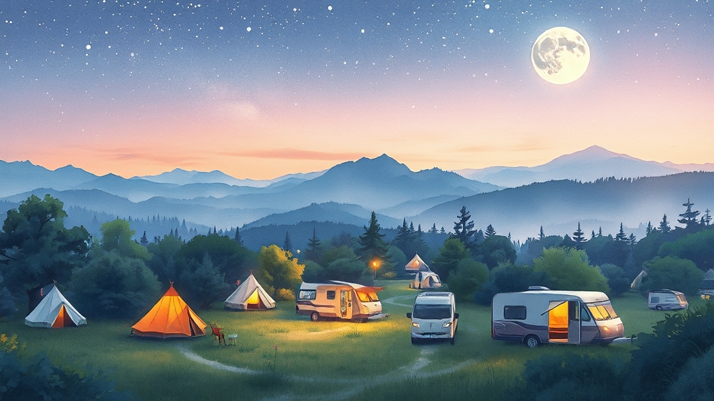 캠핑카, 카라반 전용 야영장 어디? (watercolor 스타일)