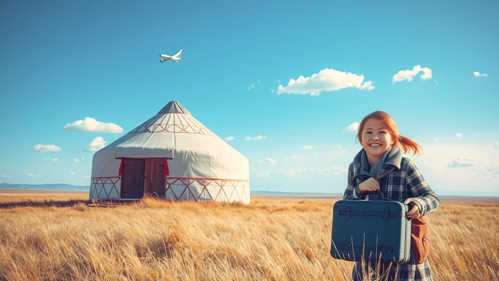 몽골 여행 시기별 비행 정보 및 고려사항 (watercolor 스타일)