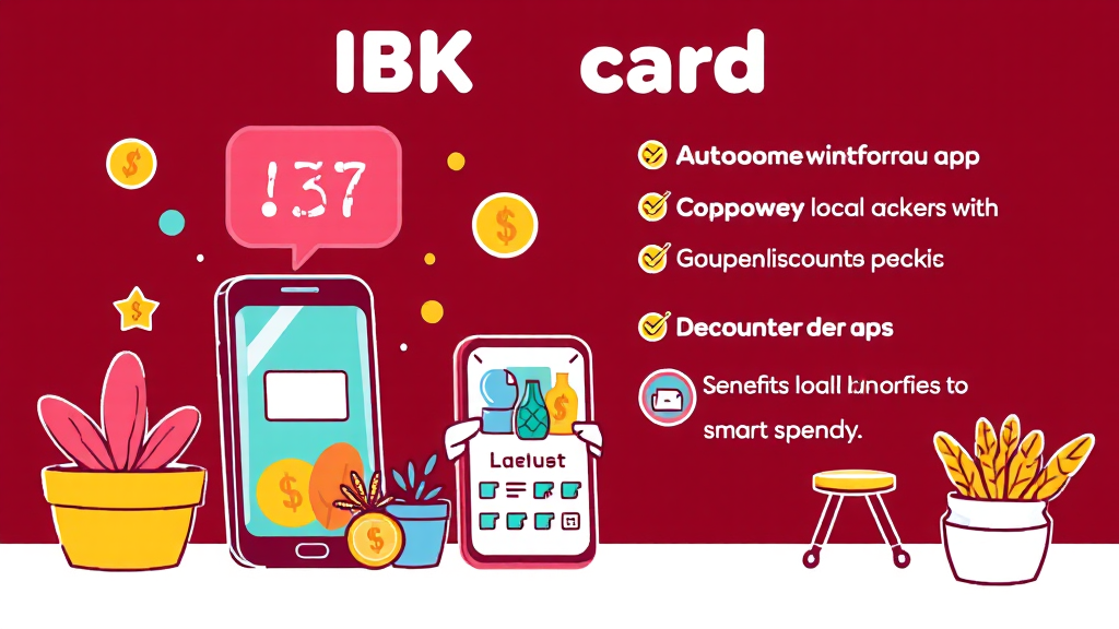IBK 카드 할인 혜택 및 사용처 (cartoon 스타일)