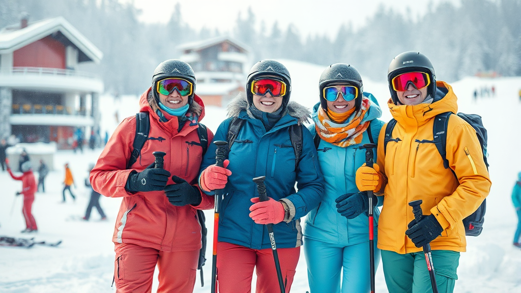 스키장 렌탈샵 정보 및 패키지 활용 (watercolor 스타일)