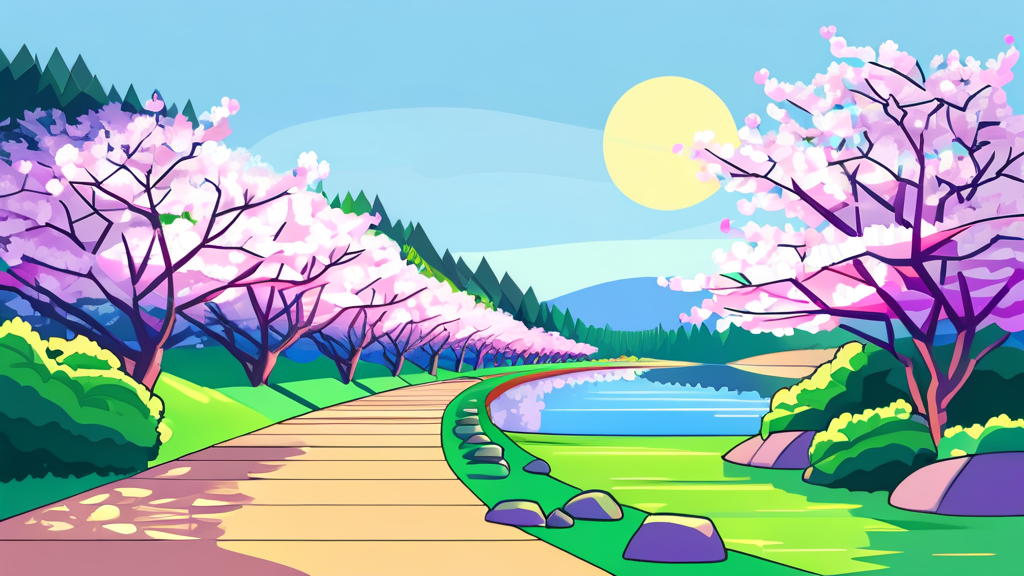 무주 벚꽃과 함께 즐기는 주변 명소 (cartoon 스타일)