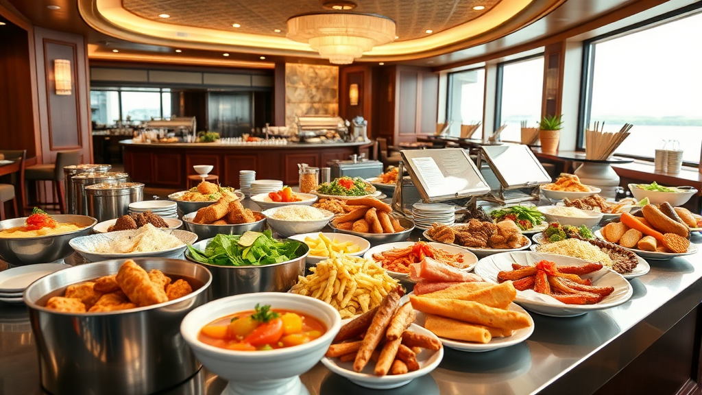 조식 뷔페 메뉴 구성 (realistic 스타일)