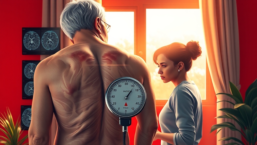 고혈압과 뒷골 통증 연관성 (illustration 스타일)
