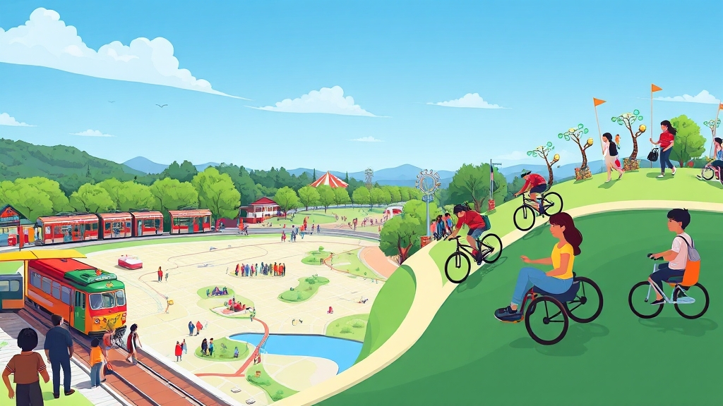 교통, 숙박 및 편의시설 (cartoon 스타일)