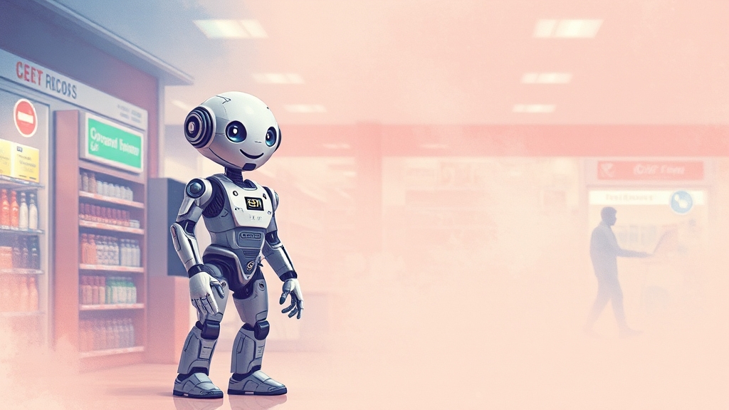 로봇 점원의 한계와 미래 과제 (watercolor 스타일)