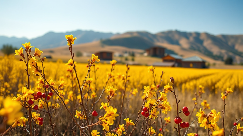 구례 산수유 마을: 봄의 시작을 알리는 노란 물결 (realistic 스타일)