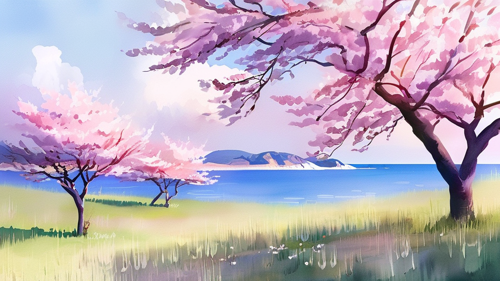 당진 벚꽃 개화 시기 및 만개 예상 (watercolor 스타일)