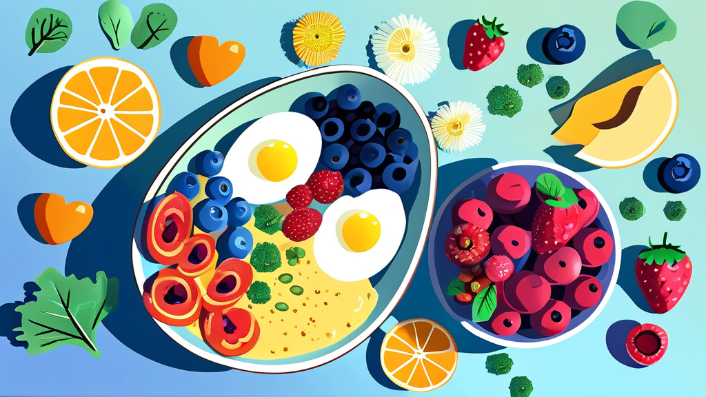 뇌 건강을 위한 최적의 식단과 블루베리 (illustration 스타일)
