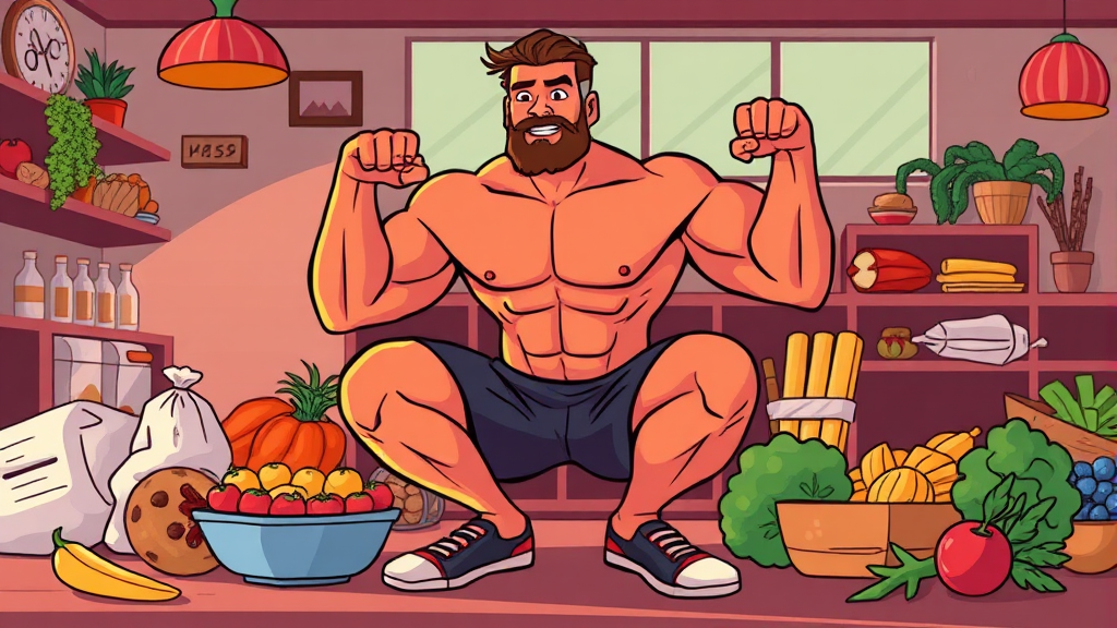 남성 호르몬 관리를 위한 식단 및 운동 (cartoon 스타일)