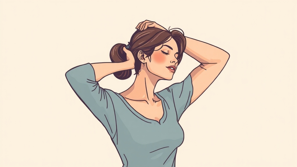 목 근육 이완 스트레칭으로 통증 완화 (illustration 스타일)