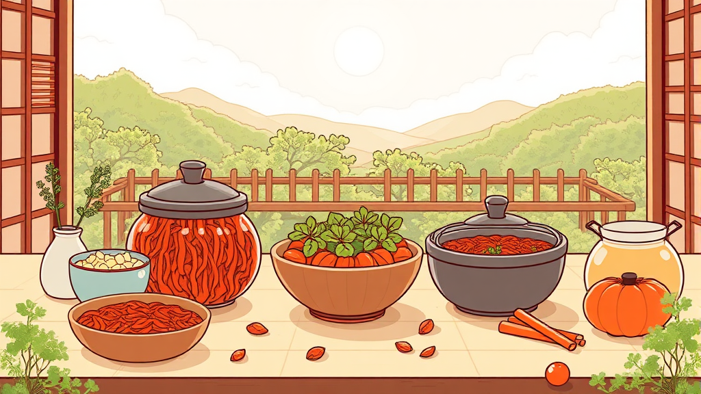 발효식품, 장 건강 지킴이 (illustration 스타일)