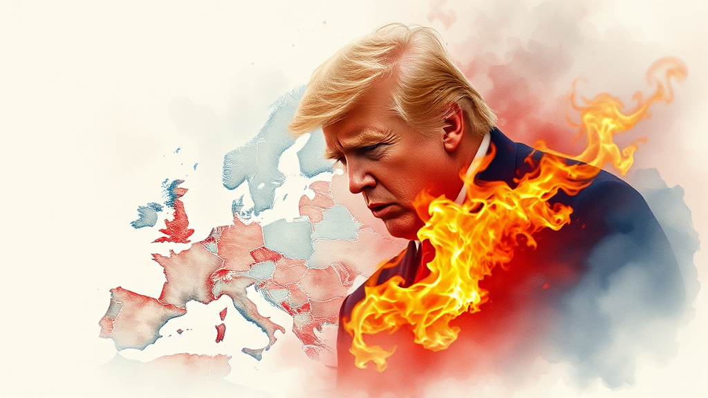 미-유럽 통상 갈등 심화 (watercolor 스타일)