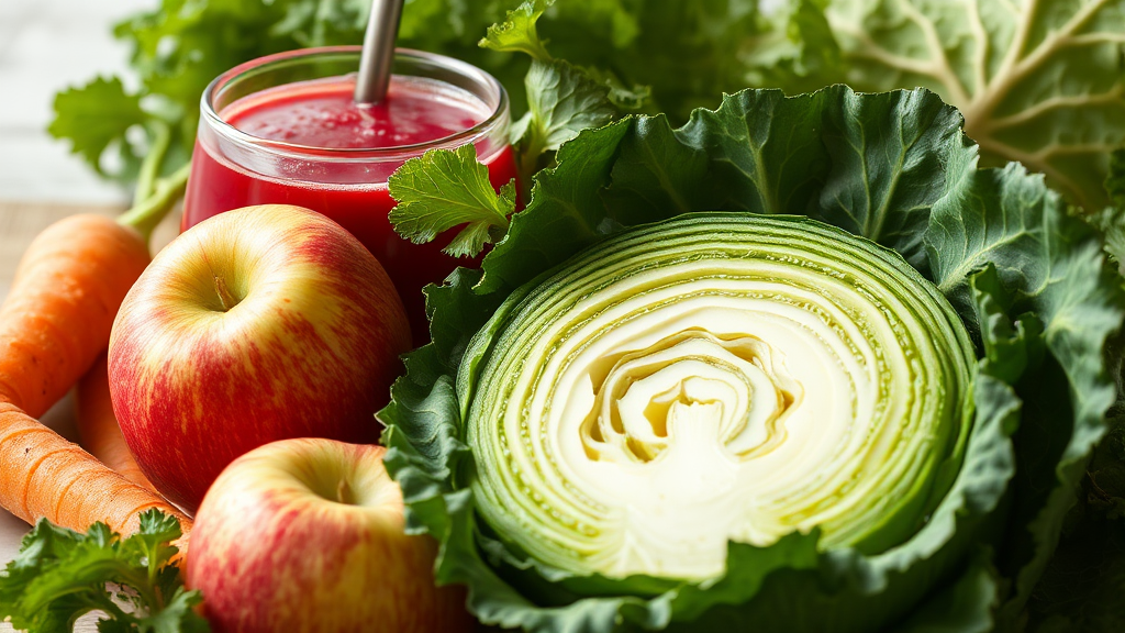 몸속 노폐물 배출을 돕는 핵심 재료 (realistic 스타일)